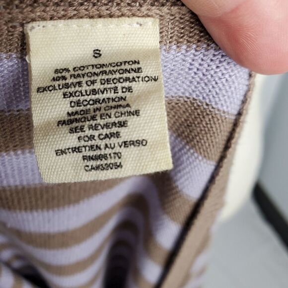 ANTHROPOLOGIE Moth cardigan Cattleya brown striped‎ short sleeve sweater S - Picture 7 of 10